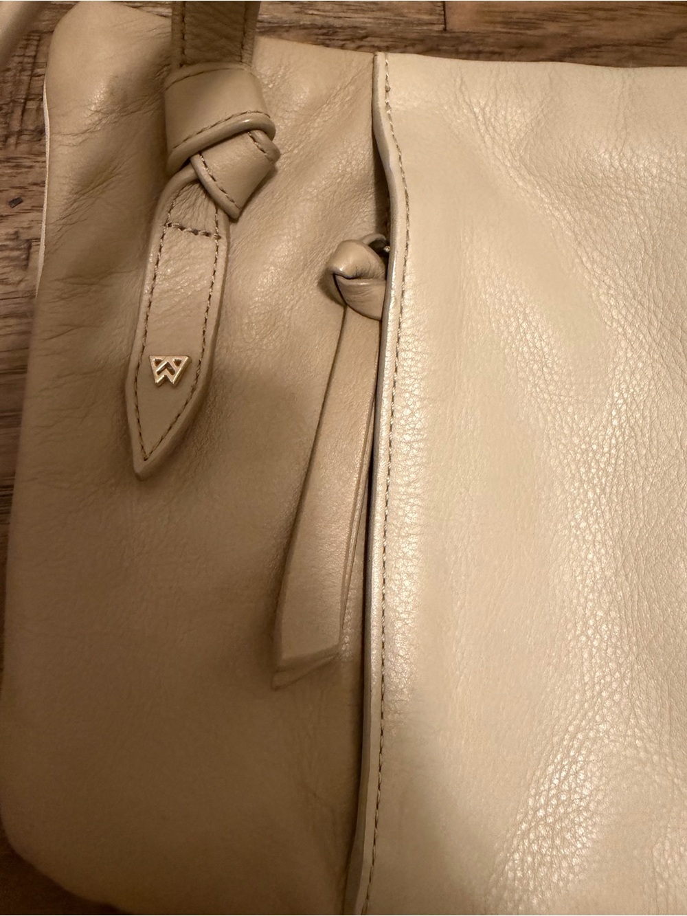 Neutral Leather Tote with Gold 'Kelly Wynne' Logo